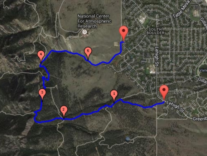 This is the route I walked on Sunday. The numbers mark the distance from the beginning in kilometers.
